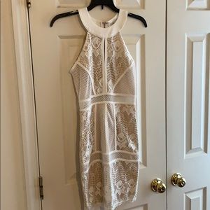 White and tan mini dress